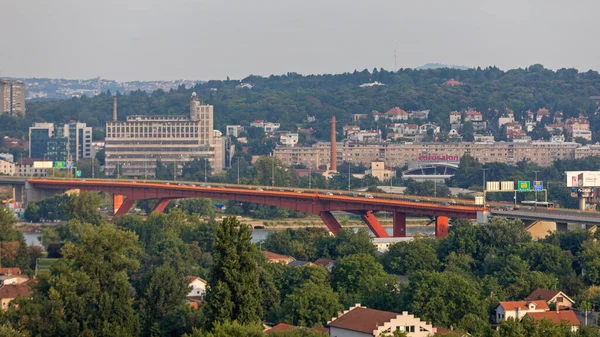 베오그라드 세르비아 2018 Orange Span Bridge Gazela River Sava Summer — 스톡 사진