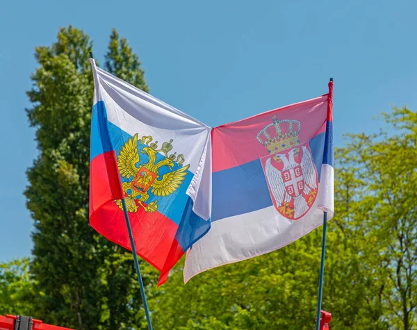 Russian Serbian Flags Together Slavic Brotherhood Symbol — Stock Photo, Image