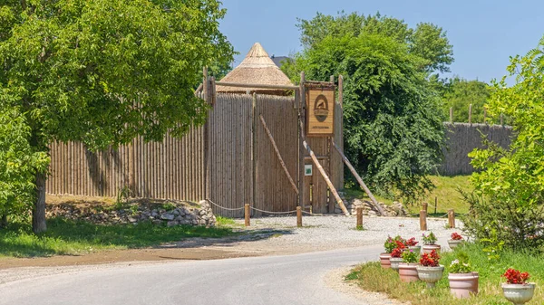 Indjija Serbia July 2023 Wooden Walls Celtic Village Advetnure Park — Stock Photo, Image