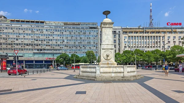 Belgrade Serbia June 2023 White Marble Stone Water Fountain Landmark — Stock Photo, Image