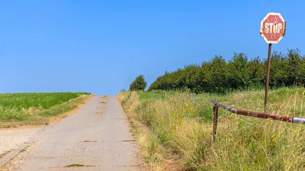 Pusta Wiejska Droga Nad Wzgórzem Srem Vojvodina Słoneczny Letni Dzień — Zdjęcie stockowe