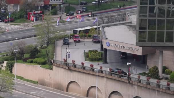 Beograd Serbien April 2023 Luftudsigt Hyatt Regency Five Star Hotel – Stock-video