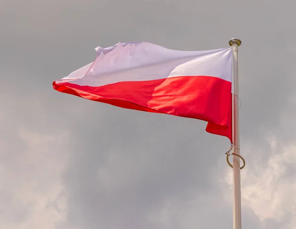 Bandeira Nacional Branca Vermelha Polônia Nuvens — Fotografia de Stock