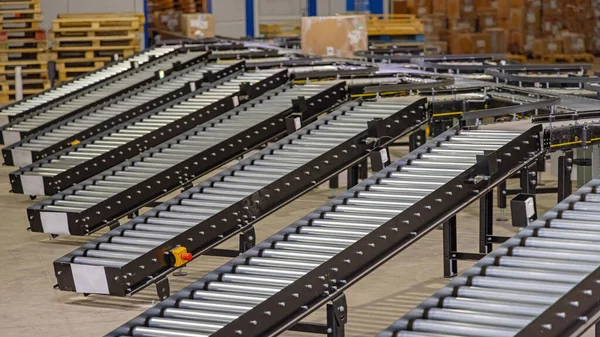 Sorting Gravity Conveyors Rollers Lines Distribution Warehouse — Stock Photo, Image