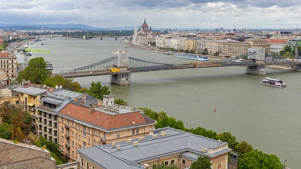 Budapest Hungary July 2022 Reconstruction Site Historic Chain Bridge Danube — Stock Photo, Image