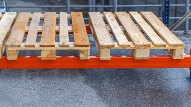 Empty Wooden Pallets at Warehouse Rack Shelf Storage