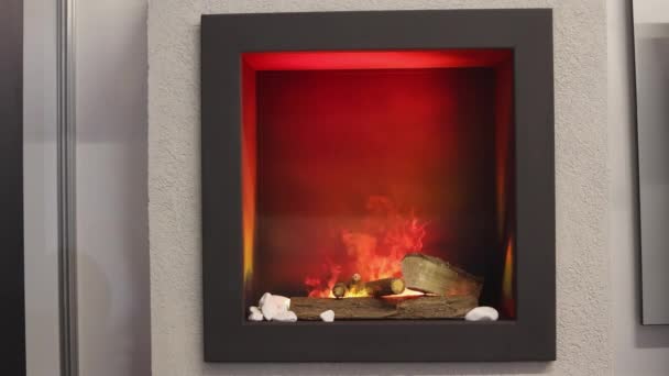 具有蒸汽燃烧效果的正方形框架炉灶陶瓷木料 — 图库视频影像
