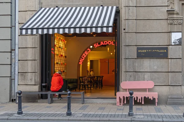 Belgrad Serbia Września 2021 Muzeum Lodów Sweet Shop Przy Ulicy — Zdjęcie stockowe