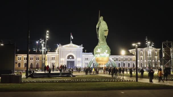 Belgrade Serbia January 2021 Statue Serbian King Stefan Nemanja Front — Stock Video