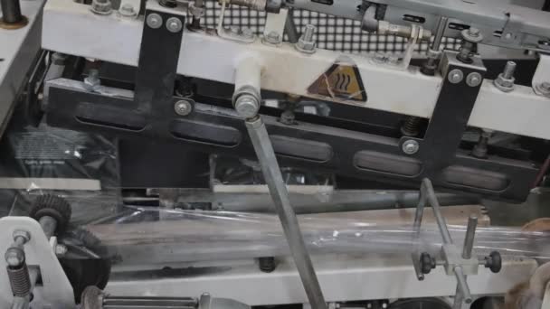 真空包装书籍印刷工艺生产输送带机械 — 图库视频影像