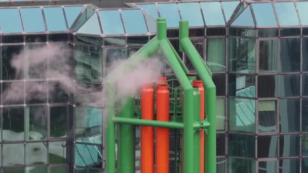 White Steam Vapour Boiler Chimney Flue Pipe Building Heating System — Stock Video