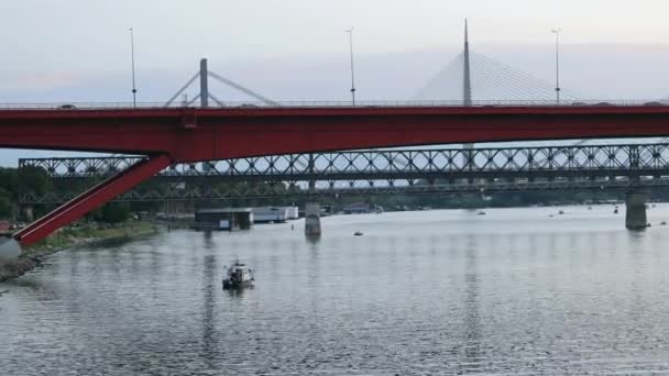Cuatro Puentes Sobre Río Sava Belgrado Capital Primavera Europa — Vídeo de stock