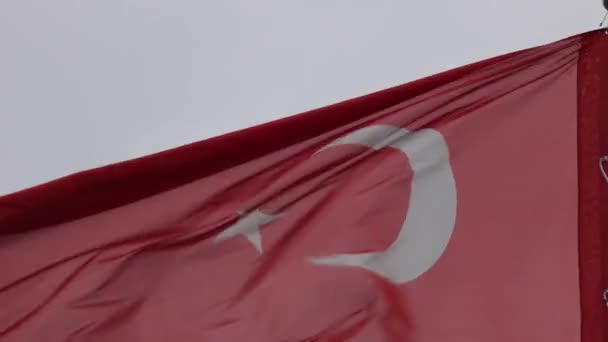Close Shot Republik Tyrkiet National Country Turkiye Flag Blæsende Dag – Stock-video
