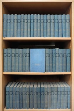 Kütüphanedeki Kitap Kutusunda Mavi Hardcover Kitapları Koleksiyonu