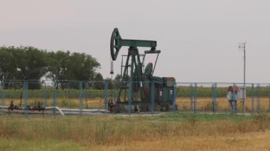 Zrenjanin, Sırbistan - 30 Temmuz 2022: Voyvodina 'daki Çiftlik Arazisinde Petrol Kuyusu Pompalamak.