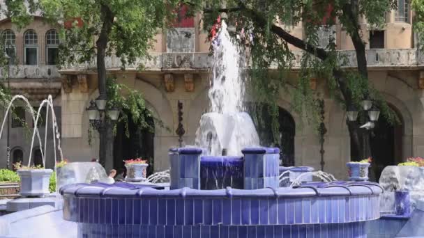 Subotica Serbia August 2022 Ceramic Tiles Blue Water Fountain Historic — Stock Video