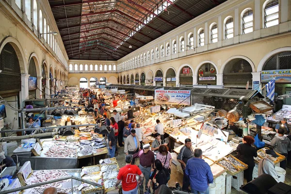 Aten Grekland Maj 2015 Butiker Busy Fish Market Interior Huvudstaden — Stockfoto
