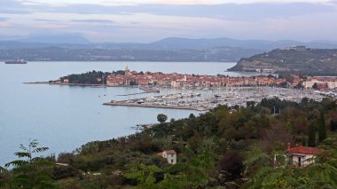 Izola Istria Yarımadası Slovenya 'da Sahil Kenti ve Tekne ve Yatlar Limanı
