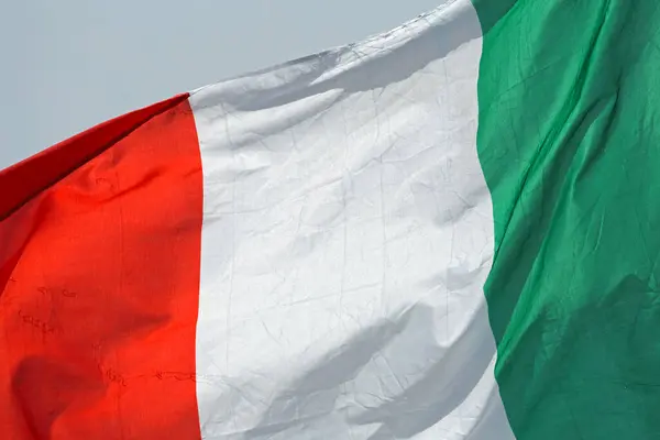 Three Colours Italian Flag Flying Sunny Day Close up