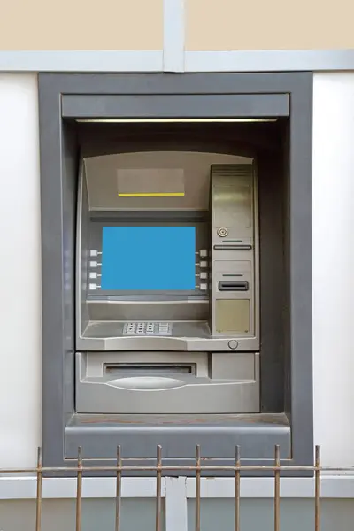 Automatyczny Bankomat Bankomat Bankomat Oknie Starego Banku — Zdjęcie stockowe