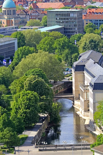 Widok Powietrza Rzekę Leine Leineschloss Starym Mieście Hanowerze Dniu Wiosny — Zdjęcie stockowe