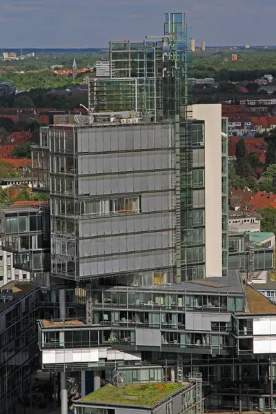 Widok Lotu Ptaka Nowoczesnego Banku Biurowego Budynek Szklany Wieżowiec Hanowerze — Zdjęcie stockowe