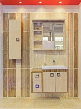 Bej Kahverengi Banyo Ev İçi Modern Dolaplar