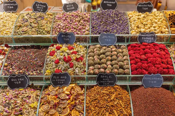 Mistura Variedades Chá Frutas Secas Mercado Especiarias Istambul Turquia — Fotografia de Stock