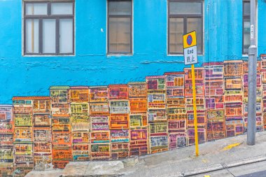 Merkez, Hong Kong - 26 Nisan 2017: Gutzlaff Caddesi, Central Hong Kong Graffiti Sanat Tarihi.