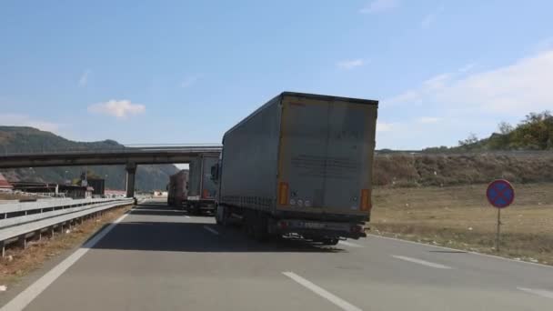 Lastkraftwagen Grenzschlange Einreise Nach Bulgarien Europäische Union — Stockvideo