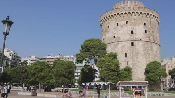 Θεσσαλονίκη Ελλάδα Οκτωβρίου 2023 Λευκός Πύργος Θεσσαλονίκης Ιστορικό Ορόσημο Panorama — Αρχείο Βίντεο