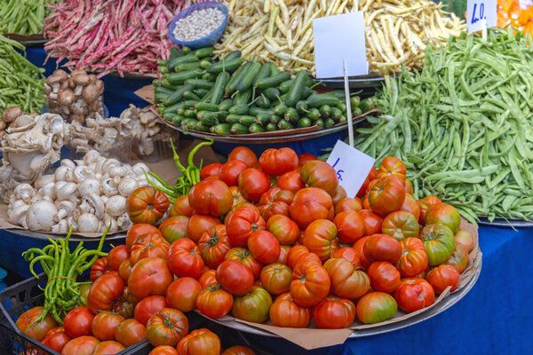 Fresh Tomato Vegetables Produce at Farmers Market Stall