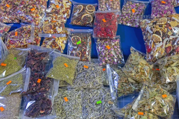 Loose Ovoce Bylinné Listy Čaj Sáčcích Trhu — Stock fotografie
