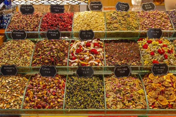 Dry Fruits Tea Variety Mix Shelf Spice Market Turkey — Stock fotografie