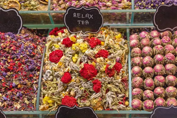 Sušené Ovoce Květiny Relax Tea Mix Trhu Kořením Turecko — Stock fotografie