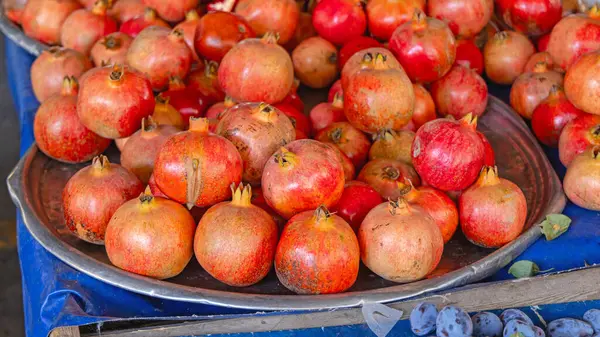 Fresh Pomegranates Fruits at Tray Farmers Market Stall