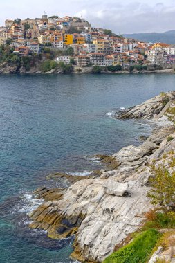 Kavala 'da Ege Denizi' nde Rocky Sahili Yunanistan Seyahati