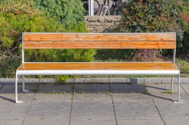 Park Ohri Makedonya 'sında Boş Ahşap Benç