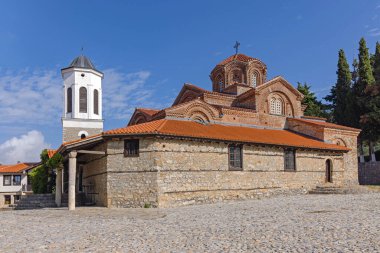 Ohri, Kuzey Makedonya - 23 Ekim 2023: Makedon Ortodoks Kilisesi Tanrı 'nın Annesi Peribleptos Tarihi Binası.