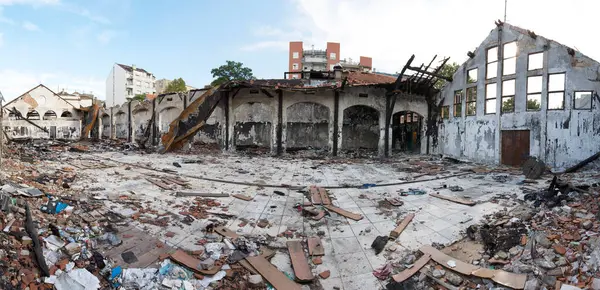 stock image Belgrade, Serbia - July 28, 2015: After Fire Empty Damaged Industrial Building Structure.