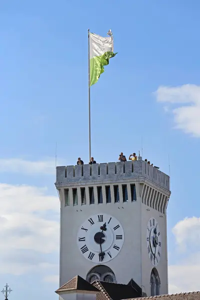 Ljubljana Slovenia October 2014 Tourist Castle Tower Large Clock Historic Royalty Free Stock Photos