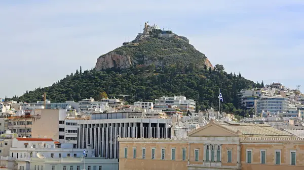 Der Lykabettus Athen Griechenland Reiseblick Vom Stadtzentrum Stockbild