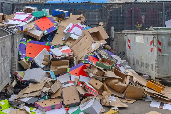 Hromada Papírových Kartonů Recyklační Zařízení Farmářském Trhu Stock Snímky