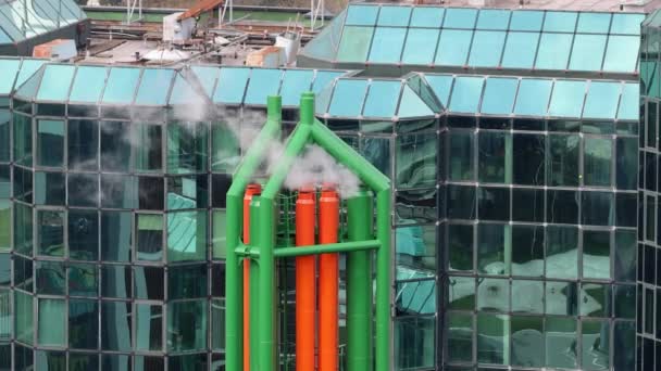 White Steam Vapour Boiler Chimney Flue Pipe Building Complex Heating — Stock Video