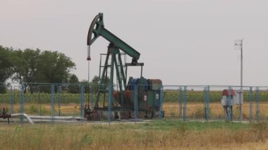 Zrenjanin, Sırbistan - 30 Temmuz 2022: Voyvodina 'daki Çiftlik Arazisi Arazisinde Petrol Kuyusu Pompalama Jack.
