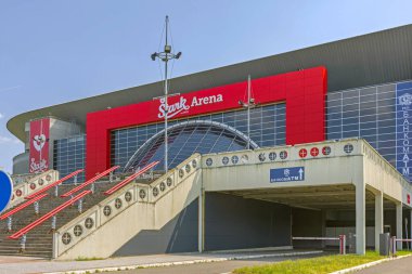 Belgrade, Serbia - June 19, 2023: Stark Arena Modern Sports Facility Basketball Tournaments Conventions and Live Music Events Summer Day in Capital City.