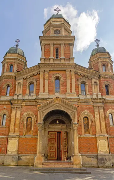 stock image Craiova, Romania - March 16, 2024: Entrance to Romanian Orthodox Church Saint Elias in Town Centre at Spring Day.