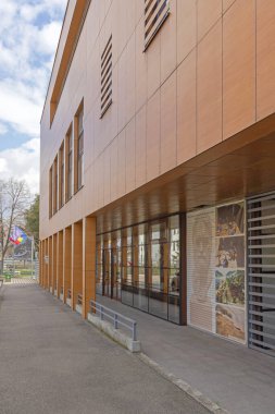 Drobeta Turnu Severin, Romania - March 15, 2024: Entrance to Roman Amphitheatre and History Museum Building at Independentei Street. clipart