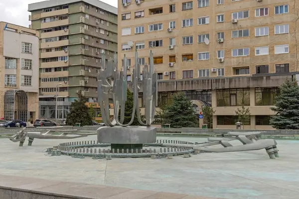 stock image Drobeta Turnu Severin, Romania - March 15, 2024: Close up Shot of The Kinetic Fountain Exposed Pipes Without Water at Boulevard Carol I.