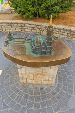 Budapest, Hungary - July 31, 2022: Bronze 3d Map With Braille Tactile Writing System Information of Buda Castle Tourist Attractions. clipart